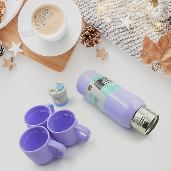 5533 Vacuum Flask Set Stainless Steel Thermos With 3 Cup Creative Gift Set With Cover Handle Portable Car Water Bottle Set (Approx 500ml)