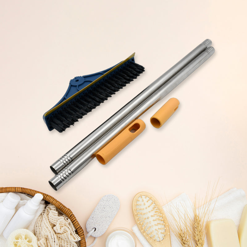 7928 2 In 1 Cleaning Brush Long Handle Floor Brush Rotatable Cleaning Brush For Bathroom Kitchen 120 Degree Triangular Rotating Brush Head With Wiper