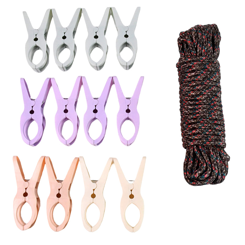 Cloth Drying Rope With Clips  Convenient And Durable Hanging Solution (12 Pc)