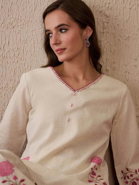 Women Floral Embroidered Regular Thread Work Pure Cotton Kurta with Palazzos