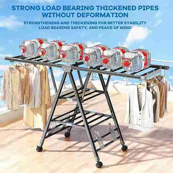 Foldable 3-Level Laundry Drying Rack, Free-Standing Large With Height-Adjustable Wings