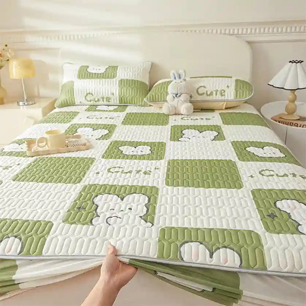 Fits Mattress Perfectly,Summer Washable Cartoon Latex Fitted Bed Sheet, Ice Silk Cool Spring Mattress Protector Pure Color Bed Cover,Bear 4,120 * 200cm (3pcs)