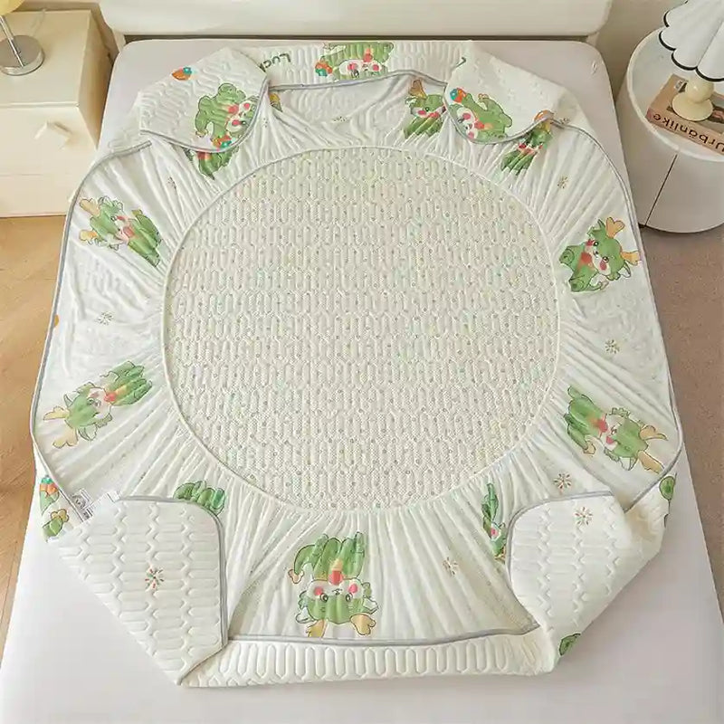 Fits Mattress Perfectly,Summer Washable Cartoon Latex Fitted Bed Sheet, Ice Silk Cool Spring Mattress Protector Pure Color Bed Cover,Bear 4,120 * 200cm (3pcs)