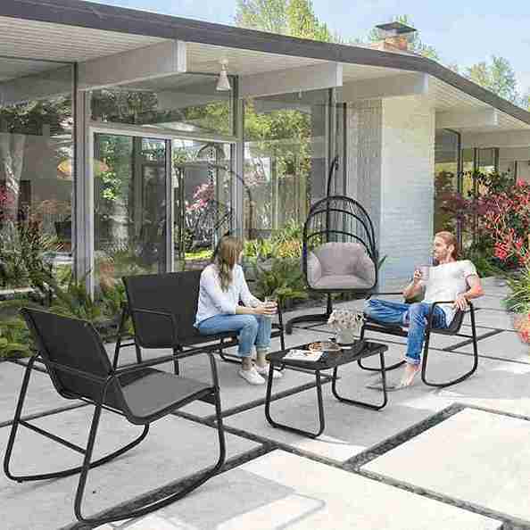 4 Piece Patio Furniture Set, Textilene Outdoor Conversation Set