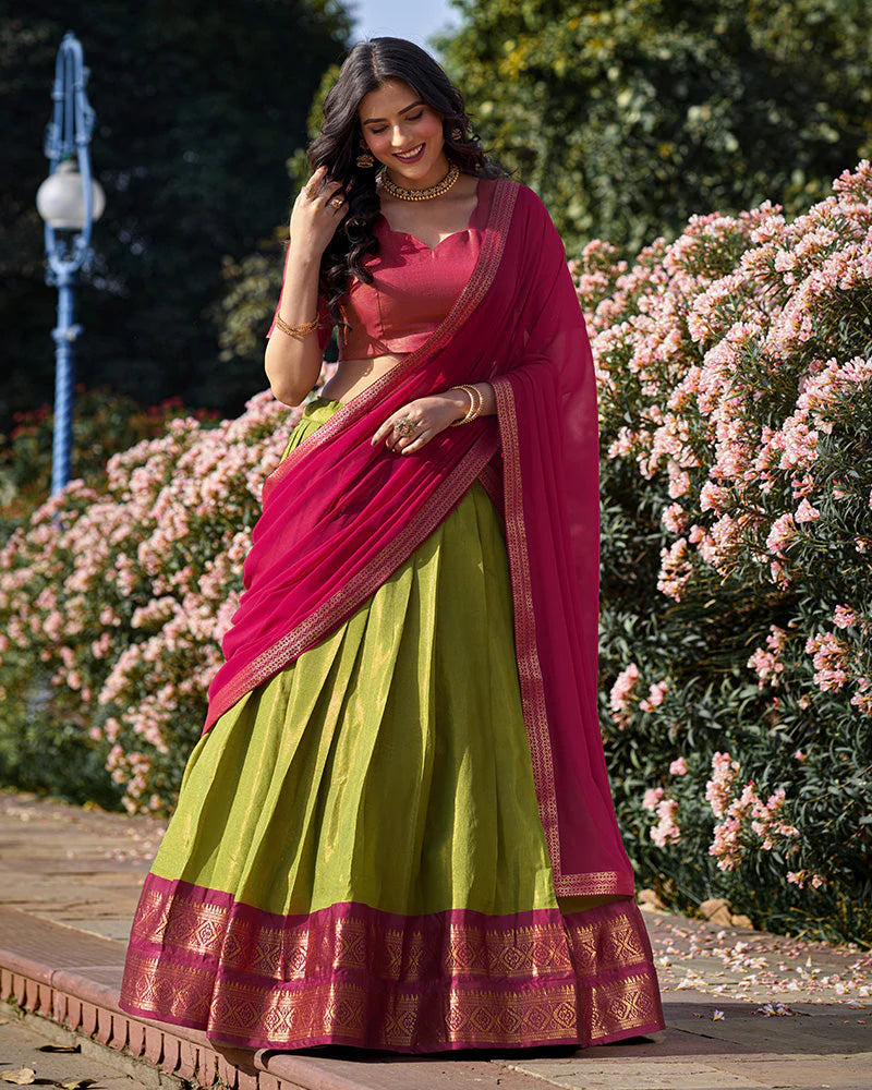 Pista Color Kanchipuram Silk Designer Lehenga Choli