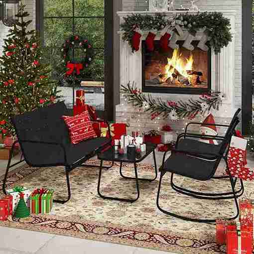 4 Piece Patio Furniture Set, Textilene Outdoor Conversation Set