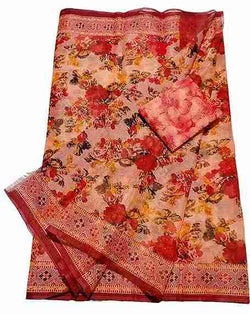 Hand Screen Printed Designer Saree Floral
