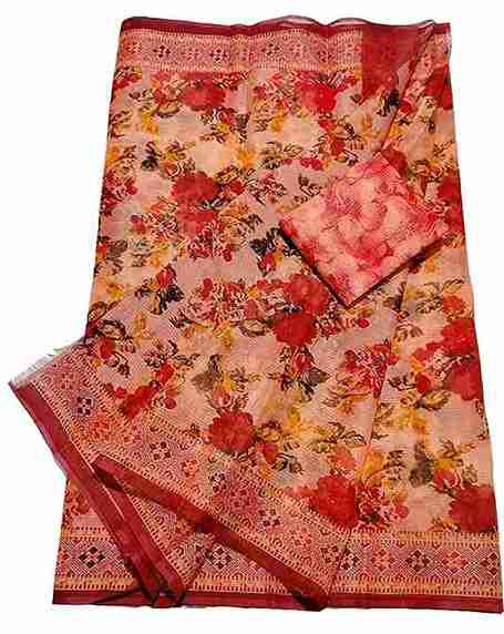 Hand Screen Printed Designer Saree Floral