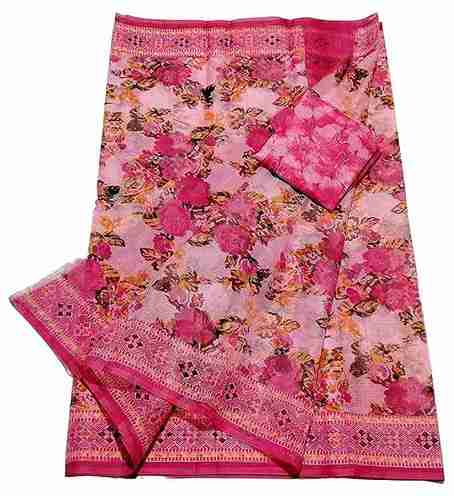 Hand Screen Printed Designer Saree Floral