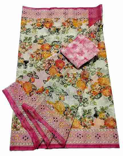 Hand Screen Printed Designer Saree Floral