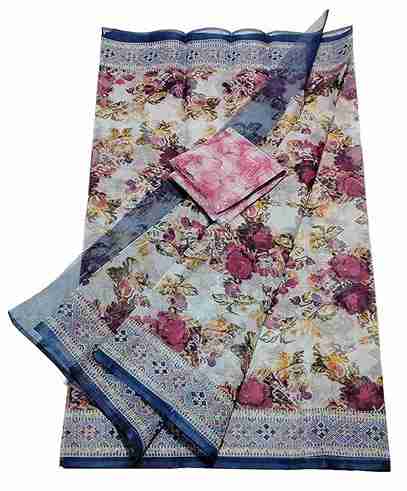 Hand Screen Printed Designer Saree Floral
