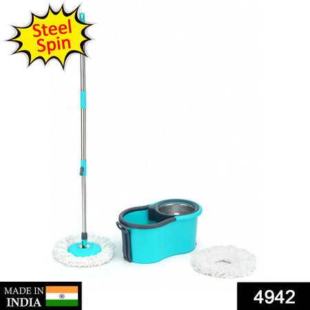 4942 Quick Spin Mop With Steel Spin Bucket Floor Cleaning Easy Wheels  Big Bucket Floor Cleaning Mop With Bucket