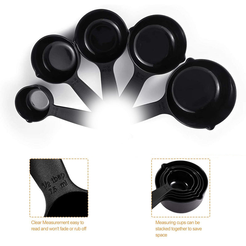 2646 Plastic Measuring Cups And Spoons (11 Pcs Black) With Butterfly Shape Holder