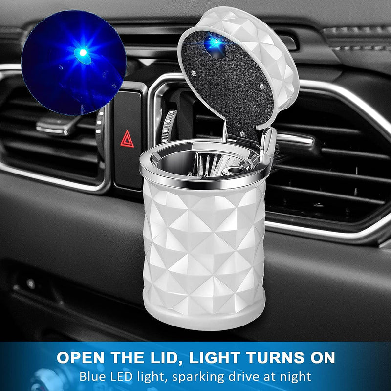 7932 Car Cupholder Travel Ashtray With Lid And Led Light Portable With Blue Led Light Ideal Decorative Cigar Ash Bucket Cigarette Ashtray Car Waste Bin