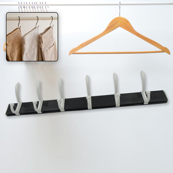 7572 Cloth Hanger Wall Door Hooks Rail For Hanging Clothes For Hanging Hook Rack Rail Extra Long Coat Hanger Wall Mount For Clothes Jacket Hats 6 Hook With Eco-friendly Liquid Adhesive Glue