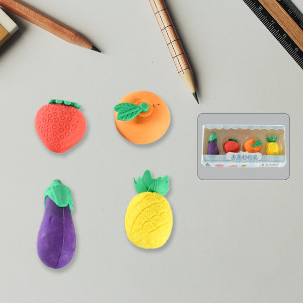 8760 Mini Cute Vegetables And Fruits Erasers Or Pencil Rubbers For Kids 1 Set Fancy  Stylish Colorful Erasers For Children Eraser Set For Return Gift Birthday Party School Prize 3d Erasers  (4 Pc Set)