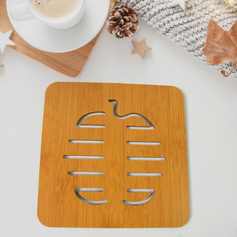 Square Bamboo Wood Table Place Mat Hot Pot Cup Mat Tea Coaster(1414 Cm  1 Pc)