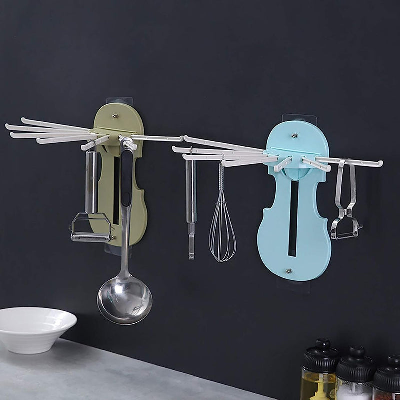 7728 Plastic 7-in-1 Multifunction Retractable Wall-mounted Pull-out Hanger Rack Without Punching Hooks Up For Kitchen Bathroom