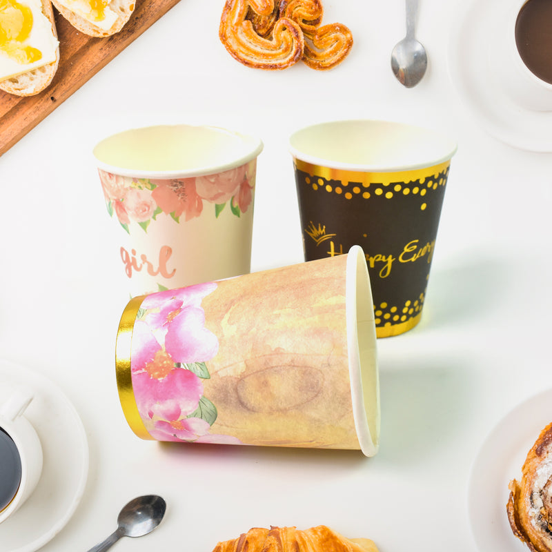 Disposable Paper Cups Disposable Tea Coffee Cups (3 Pcs Set  Mix Color)