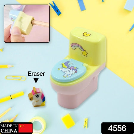 4556 Toilet Pencil Sharpener Plastic Pencil Sharpener Novelty Pencil Sharpener Cute Cartoon Stationery Gift Small Toilet Shaped Sharpener With Eraser Wheel For School Kids (2 Pc Set)