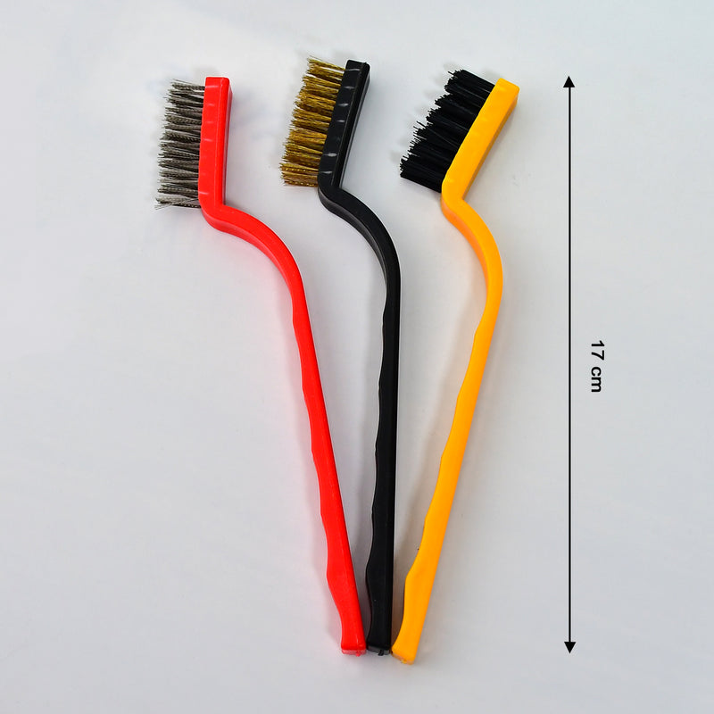 2166 3pc  Mini Wire Brush Set Brass Nylon Stainless Steel Bristles Household Cleaning Brush For Gas Stove Smoke Machine Tool Burner Tiles Tap Rust Removal Welding Slag Dirt  Paint Scrubbing.