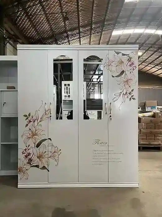 Steel Almari 4 Door Cheap Modern Iron Wardrobe Metal Metallic Wardrobe