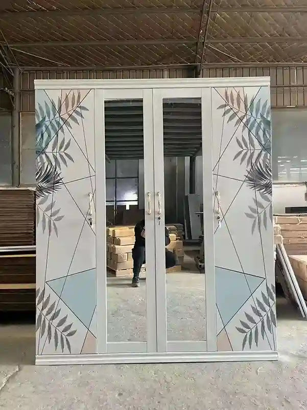 Steel Almari 4 Door Cheap Modern Iron Wardrobe Metal Metallic Wardrobe