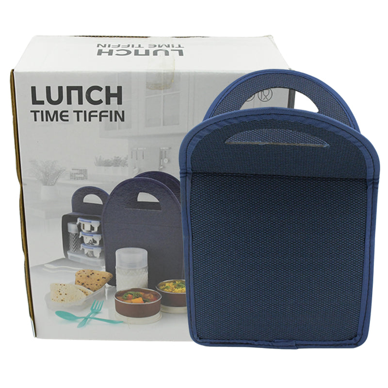 5773 6in1 Tiffin Box-lunch Box  3 Stainless Steel Containers  Plastic Lid Box  Spoon  Fork Plastic Bottle  Insulated Fabric Bag  Leak Proof  Microwave Safe  For Office College And School For Men Women (6 Pcs)