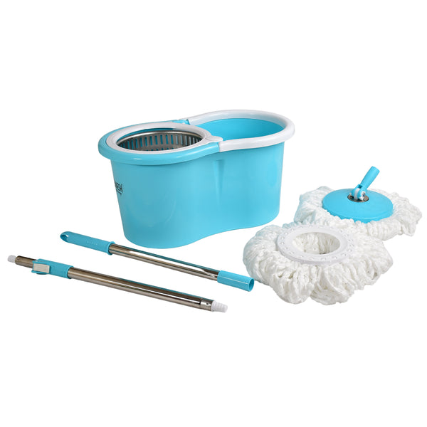 8714 Rapid Steel Spinner Bucket Mop 360 Degree Self Spin Wringing With 2 Absorbers For Home And Office Floor Cleaning Mops Set