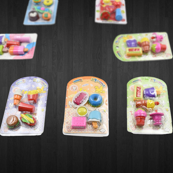 4392 Mix Design 1set Fancy  Stylish Colorful Erasers For Children Different Designs  Mix Eraser Set For Return Gift Birthday Party School Prize (1set 5pc)