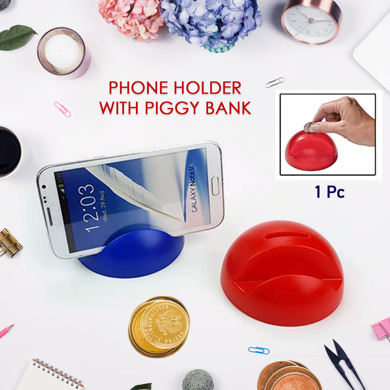 2in1 Abs Plastic Phone Holder Phone Stand With Coin Bank (1 Pc)