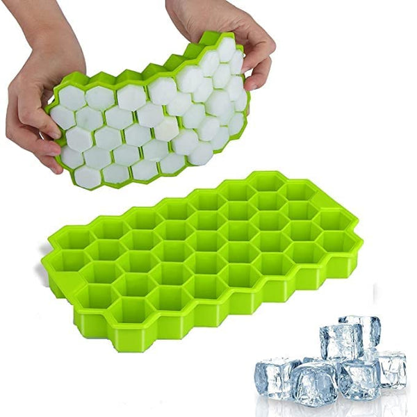 7161 Flexible Silicone Honeycomb Design 37 Cavity Ice Cube Moulds Trays Small Cubes For Whiskey Tray For Fridge (Multicolor)