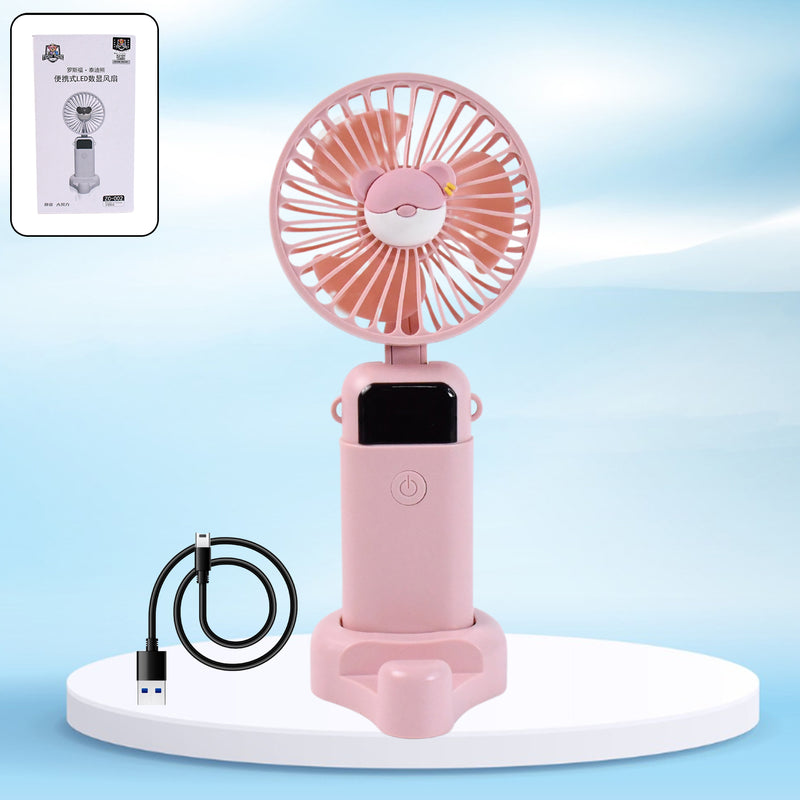 Mini Usb Charging Fan With Percentage Display 5 Speed Modes And Mobile Stand