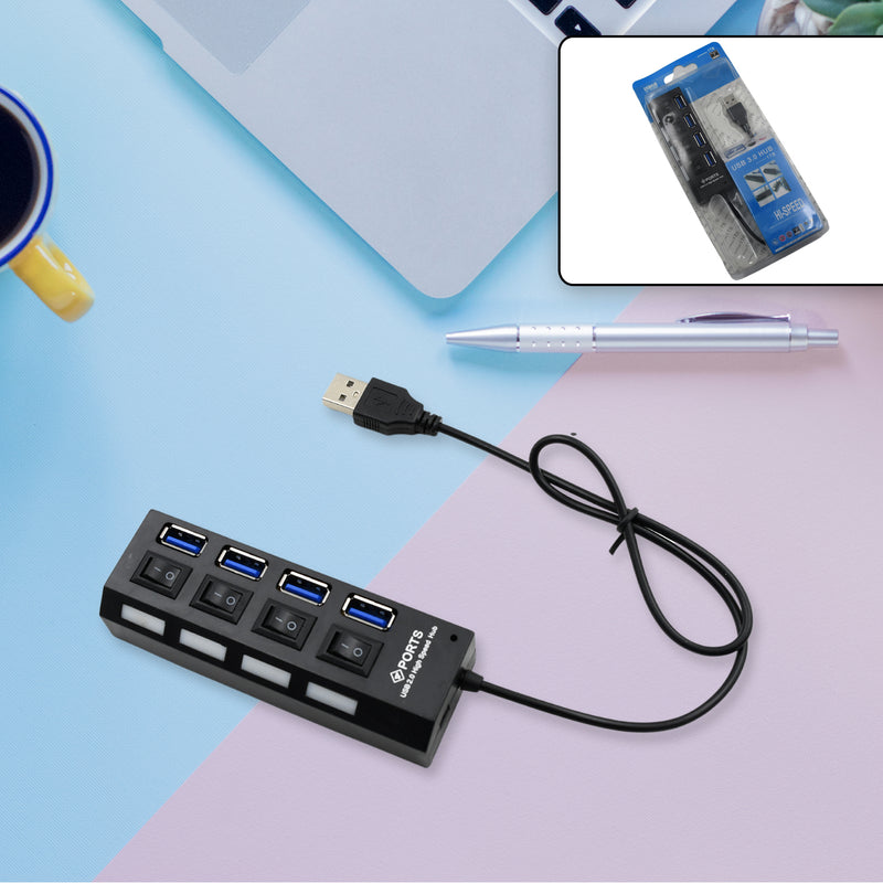 6995 4 Port Usb Hub Usb 2.0 Hub Splitter High Speed With Onoff Switch Multi Led Adapter Compatible With Tablet Laptop Computer Notebook