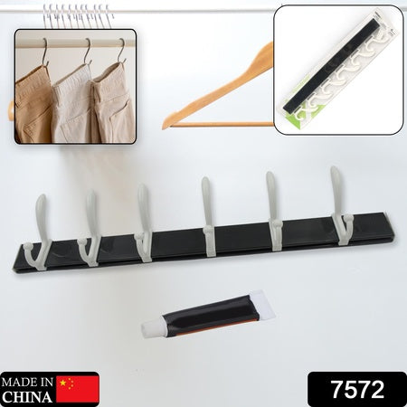 7572 Cloth Hanger Wall Door Hooks Rail For Hanging Clothes For Hanging Hook Rack Rail Extra Long Coat Hanger Wall Mount For Clothes Jacket Hats 6 Hook With Eco-friendly Liquid Adhesive Glue