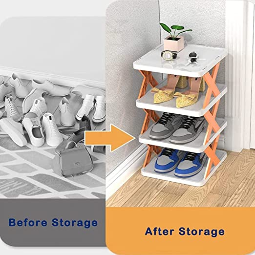 9078   4 Layer Shoes Stand Shoe Tower Rack Suit For Small Spaces Closet Small Entryway Easy Assembly And Stable In Structure Corner Storage Cabinet For Saving Space