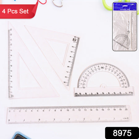 Plastic Geometry Set Triangle Ruler Protractor Straight Ruler (4 Pcs Set)