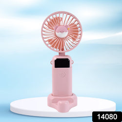 Mini Usb Charging Fan With Percentage Display 5 Speed Modes And Mobile Stand