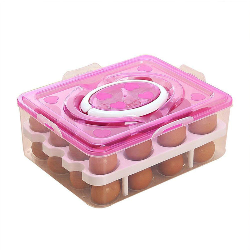 5725 2layer 32 Grid Egg Tray With Lid Egg Carrier Holder For Refrigerator Camping Food Storage Container With Handle (1 Pc )