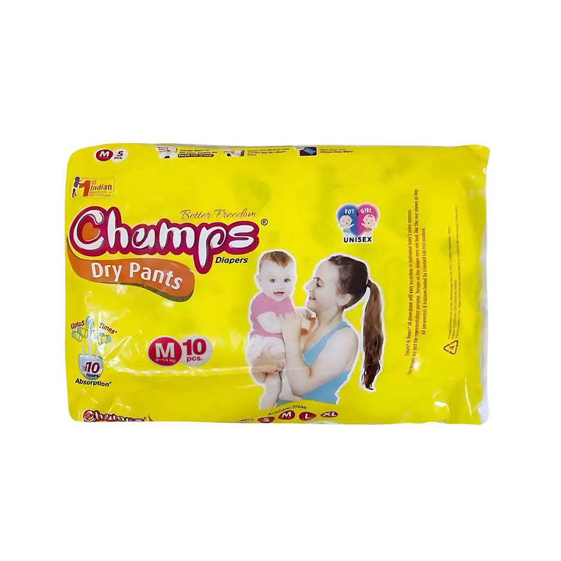 0966 Medium Champs Dry Pants Style Diaper- Medium (10 Pcs) Best For Travel  Absorption Champs Baby Diapers Champs Soft And Dry Baby Diaper Pants (M 10 Pcs )