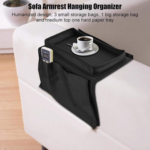 8164 Sofa Arm Rest Hanging Storage Bag Storage Bag For Sofa Ideal For Sorting Magazines Ipad Books (Black)