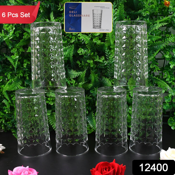 Glass Tumbler Juice Glasses And Transparent Water Glasses Big Size (6 Pcs Set  278 Ml)