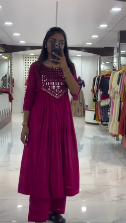 Trendy Magenta Kurta with Geometric Cut-Out Detail and Coordinated Palazzo Pants