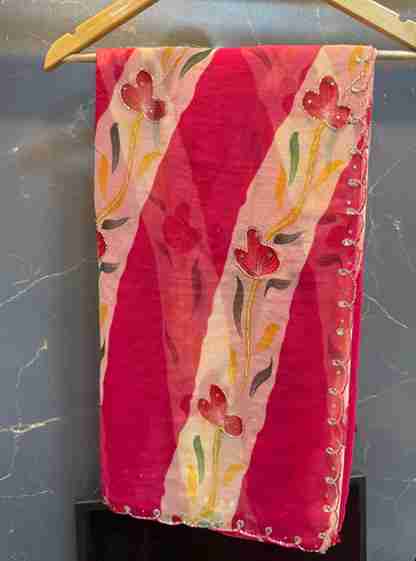 Beautiful Georgette Print Saree With Handwork Touching