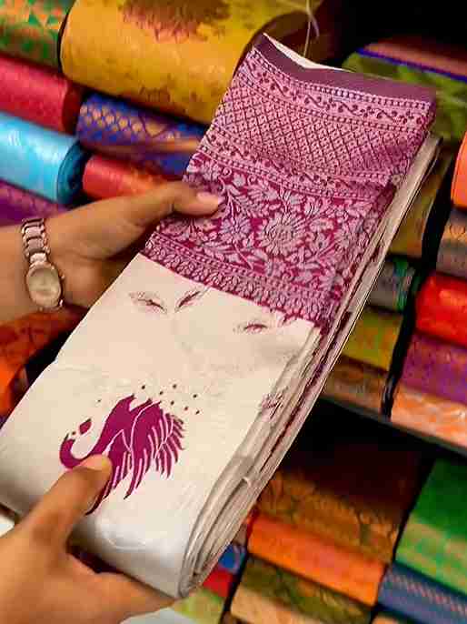 Kanjivaram Silk Swan Print Saree