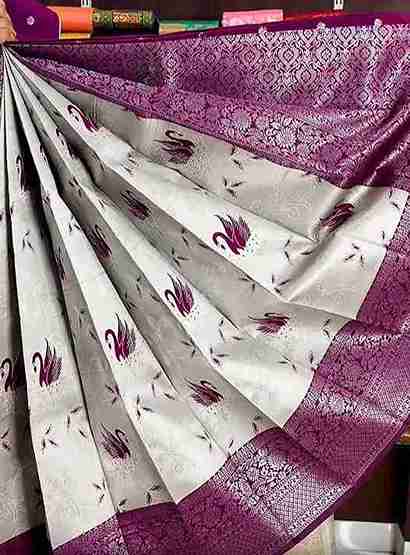 Kanjivaram Silk Swan Print Saree