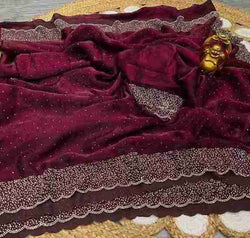 DESIGNER FANDY SILK SAREE WITH REAL DIMOND WORK AND UNSTICHED BLOUSE
