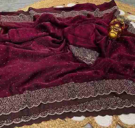 DESIGNER FANDY SILK SAREE WITH REAL DIMOND WORK AND UNSTICHED BLOUSE