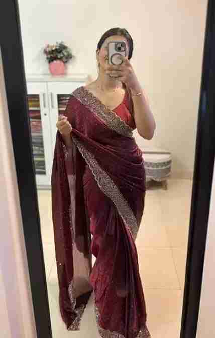 DESIGNER FANDY SILK SAREE WITH REAL DIMOND WORK AND UNSTICHED BLOUSE