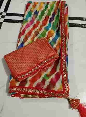 Pure Georgette Lahariya saree, embroiderie lace & Blouse